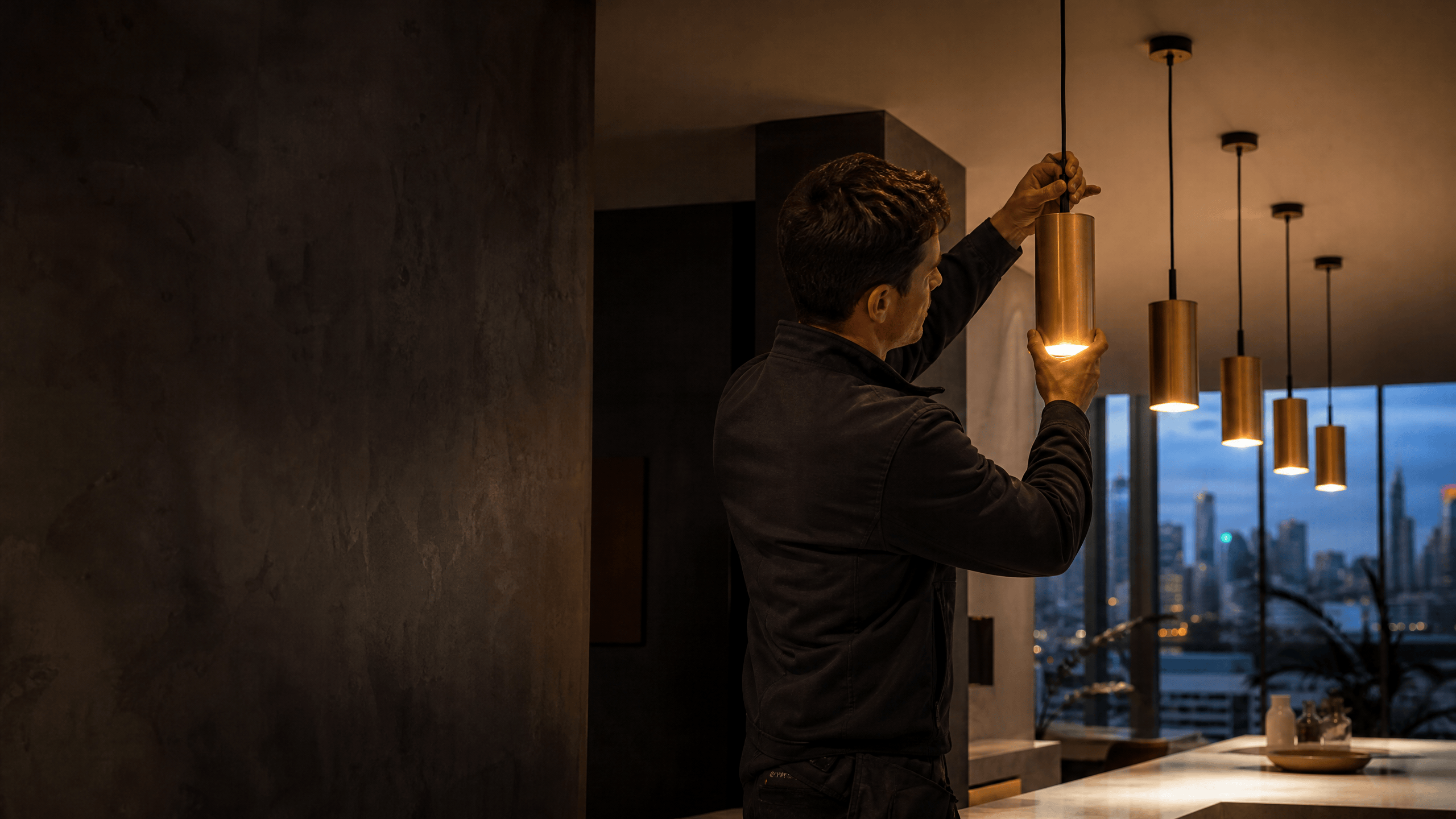 Electrician installing feature lighting in a Melbourne home