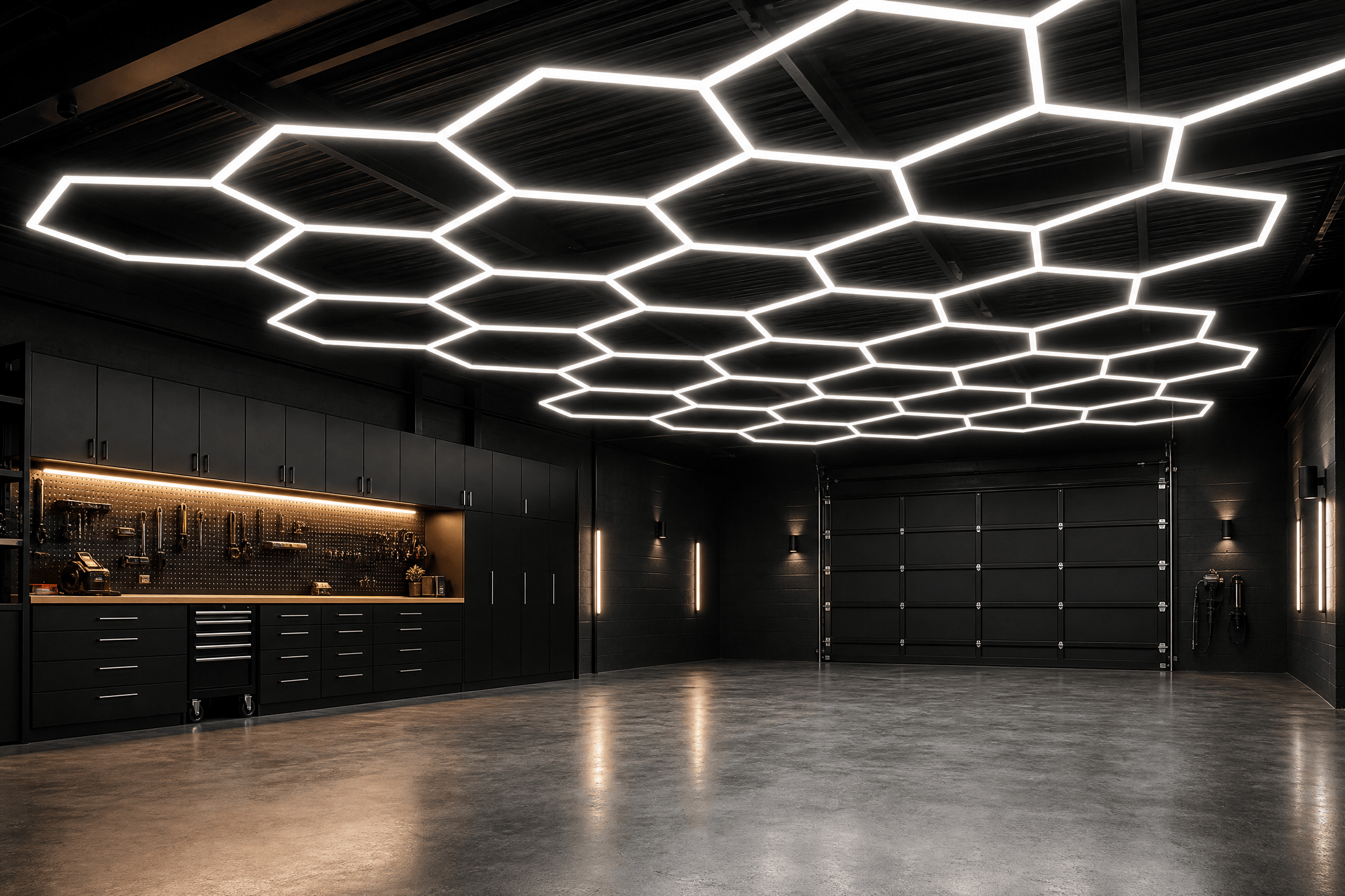 Custom hexagon workshop lighting